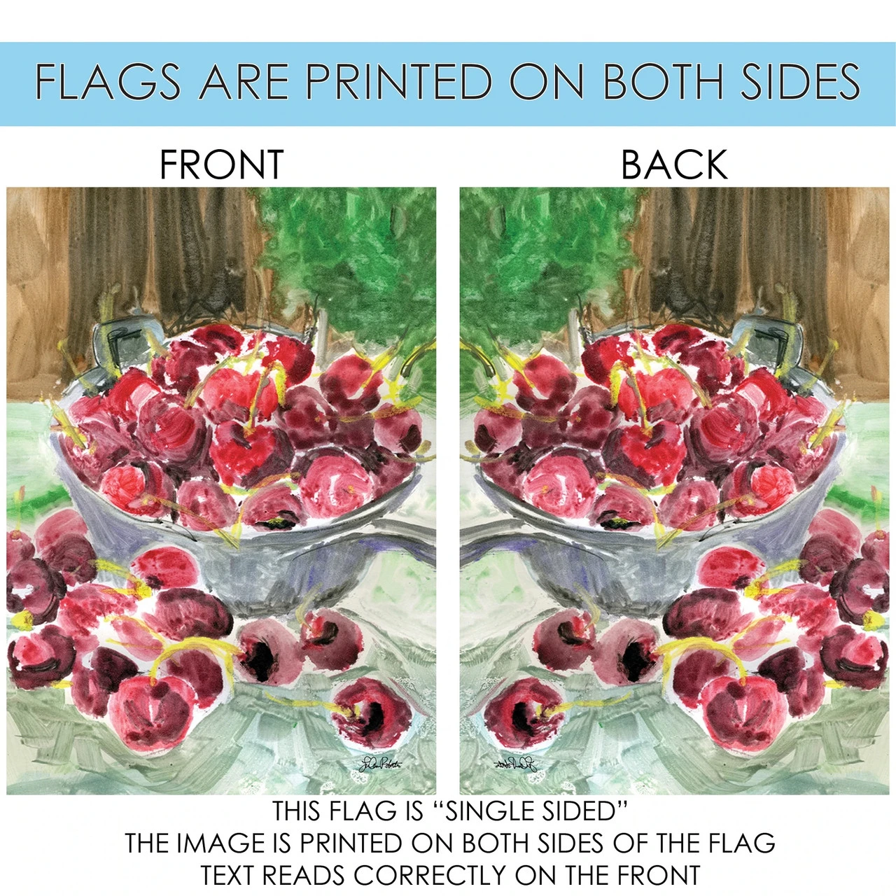 Watercolor Cherries Outdoor House Flag 40" X 28" 4 Watercolor Cherries Outdoor House Flag 40" X 28" - Image 4