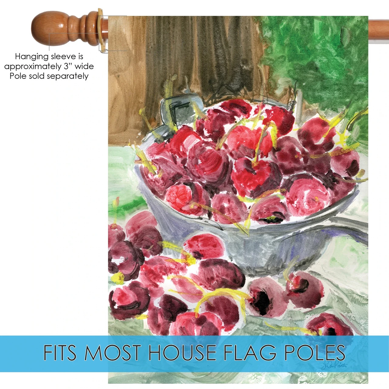 Watercolor Cherries Outdoor House Flag 40" X 28" 5 Watercolor Cherries Outdoor House Flag 40" X 28" - Image 5