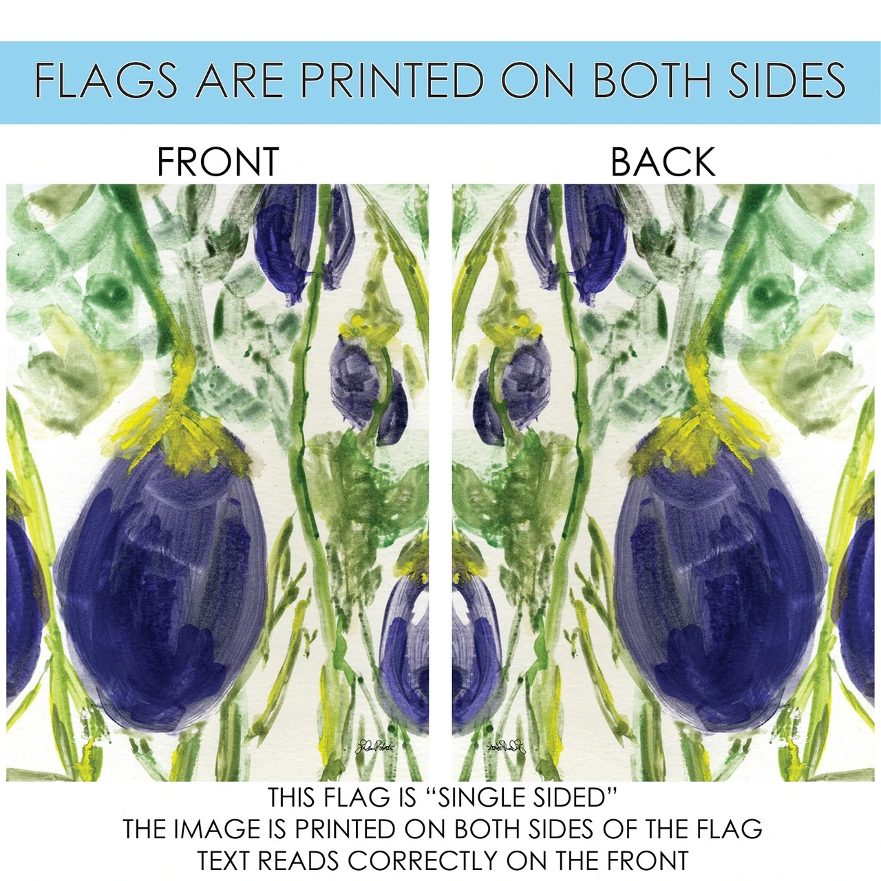 Watercolor Eggplants Outdoor House Flag 40" X 28" 4 Watercolor Eggplants Outdoor House Flag 40" X 28" - Image 4