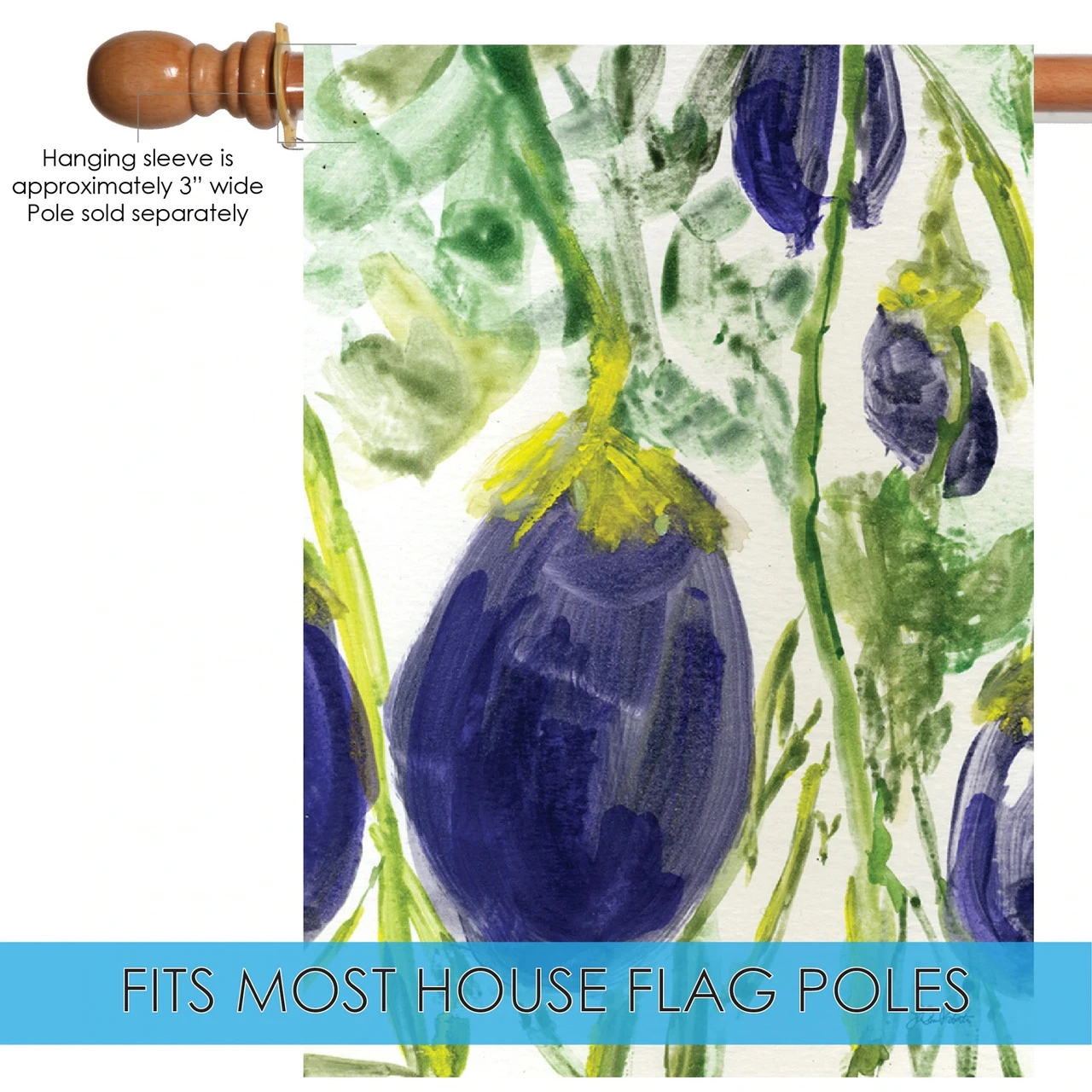 Watercolor Eggplants Outdoor House Flag 40" X 28" 5 Watercolor Eggplants Outdoor House Flag 40" X 28" - Image 5