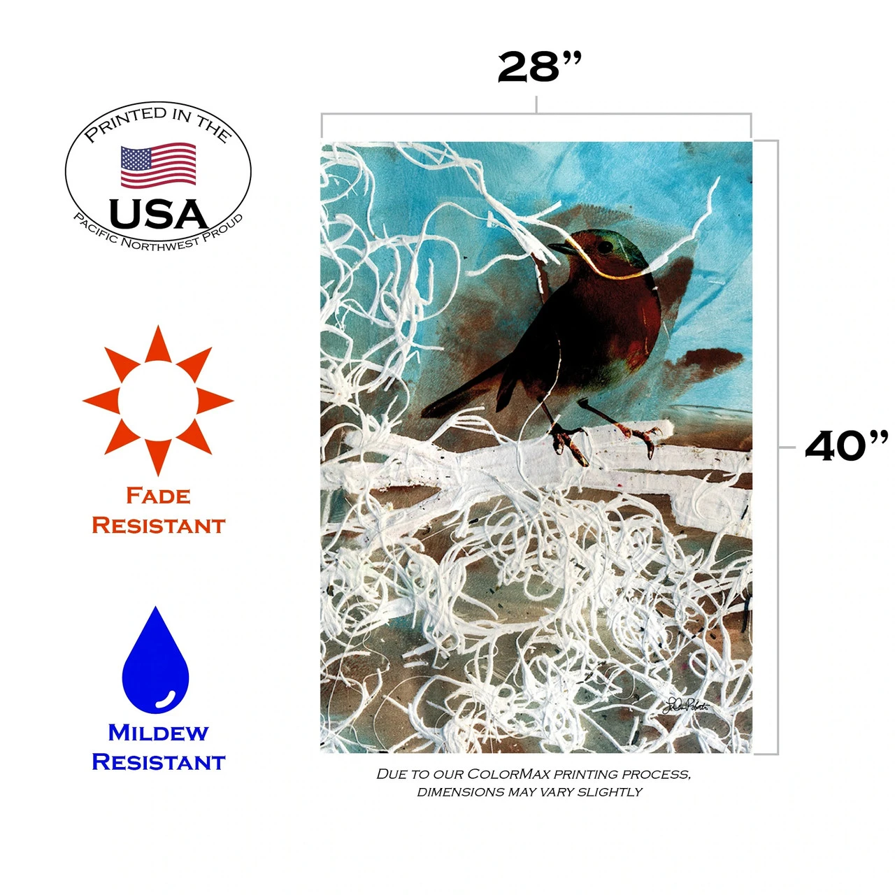 Watercolor Blackbird Outdoor House Flag 40" X 28" 3 Watercolor Blackbird Outdoor House Flag 40" X 28" - Image 3