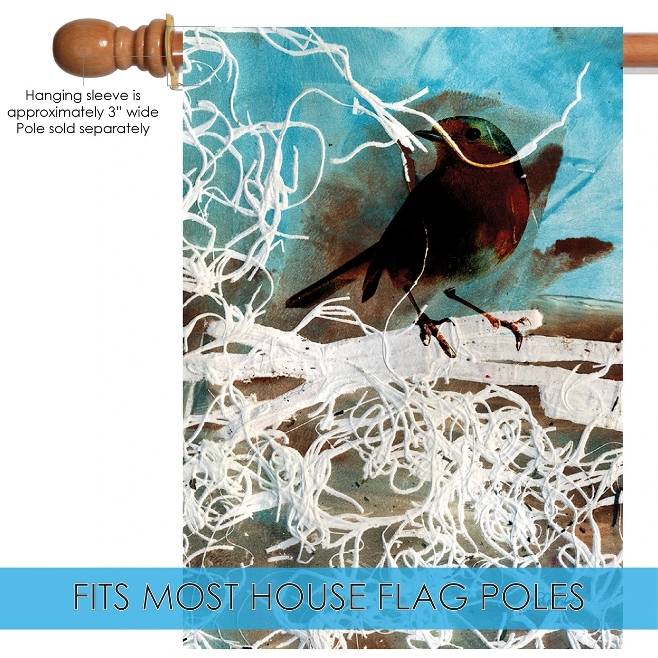 Watercolor Blackbird Outdoor House Flag 40" X 28" 5 Watercolor Blackbird Outdoor House Flag 40" X 28" - Image 5