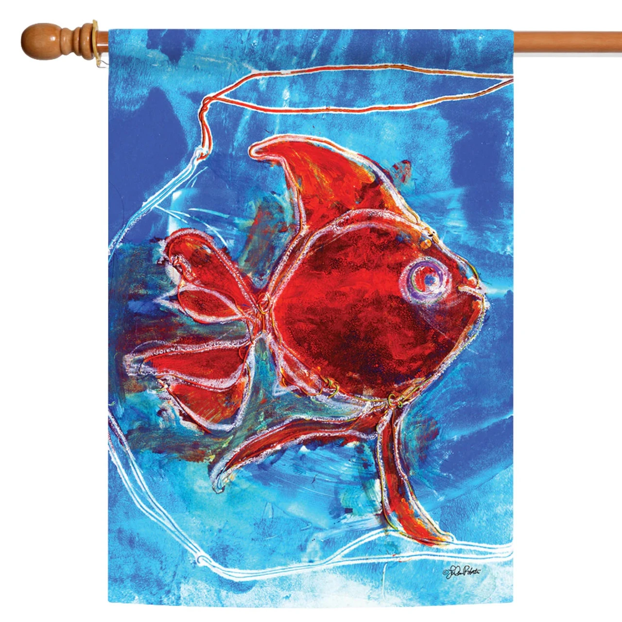 Watercolor Red Goldfish Outdoor House Flag 40" X 28" 1 Watercolor Red Goldfish Outdoor House Flag 40" X 28"