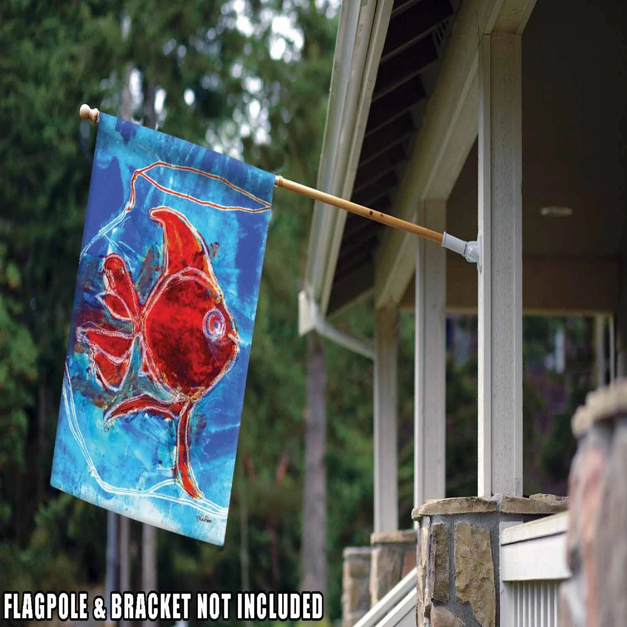 Watercolor Red Goldfish Outdoor House Flag 40" X 28" 2 Watercolor Red Goldfish Outdoor House Flag 40" X 28" - Image 2