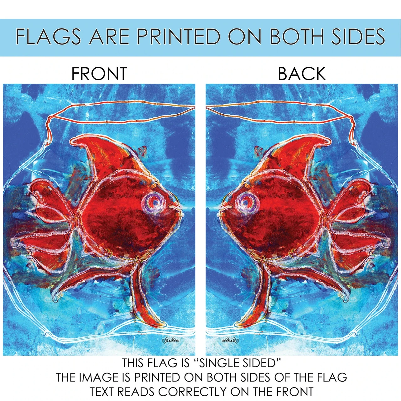 Watercolor Red Goldfish Outdoor House Flag 40" X 28" 4 Watercolor Red Goldfish Outdoor House Flag 40" X 28" - Image 4