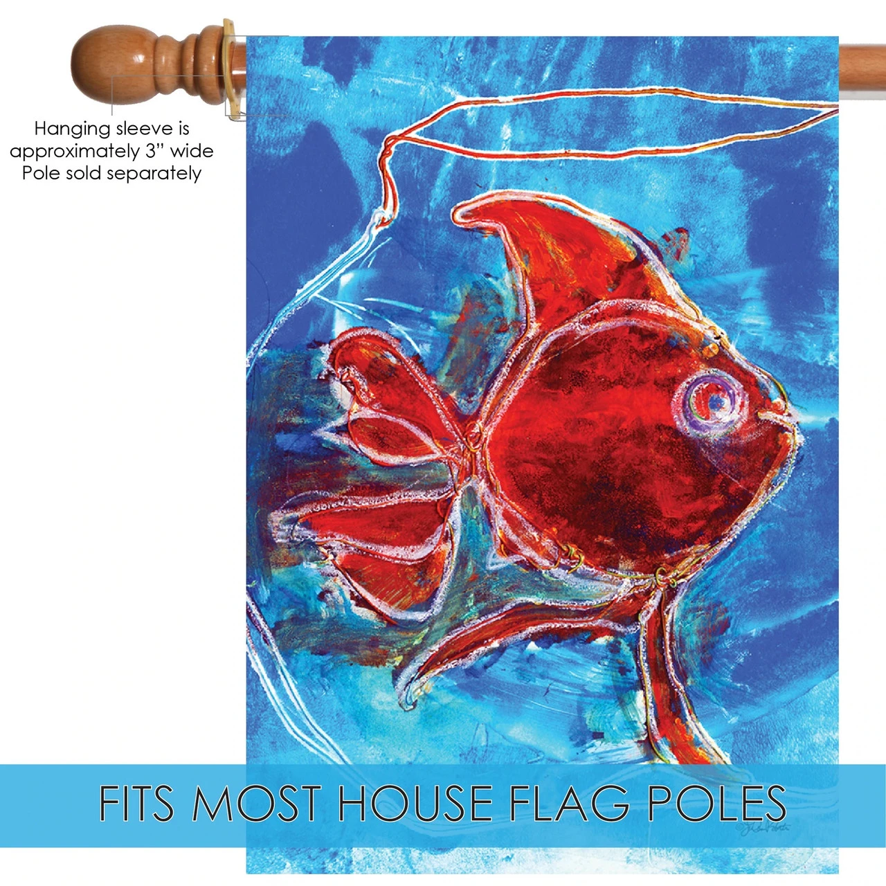 Watercolor Red Goldfish Outdoor House Flag 40" X 28" 5 Watercolor Red Goldfish Outdoor House Flag 40" X 28" - Image 5
