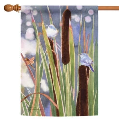 Gnatcatcher Cattails Outdoor House Flag 40" X 28"