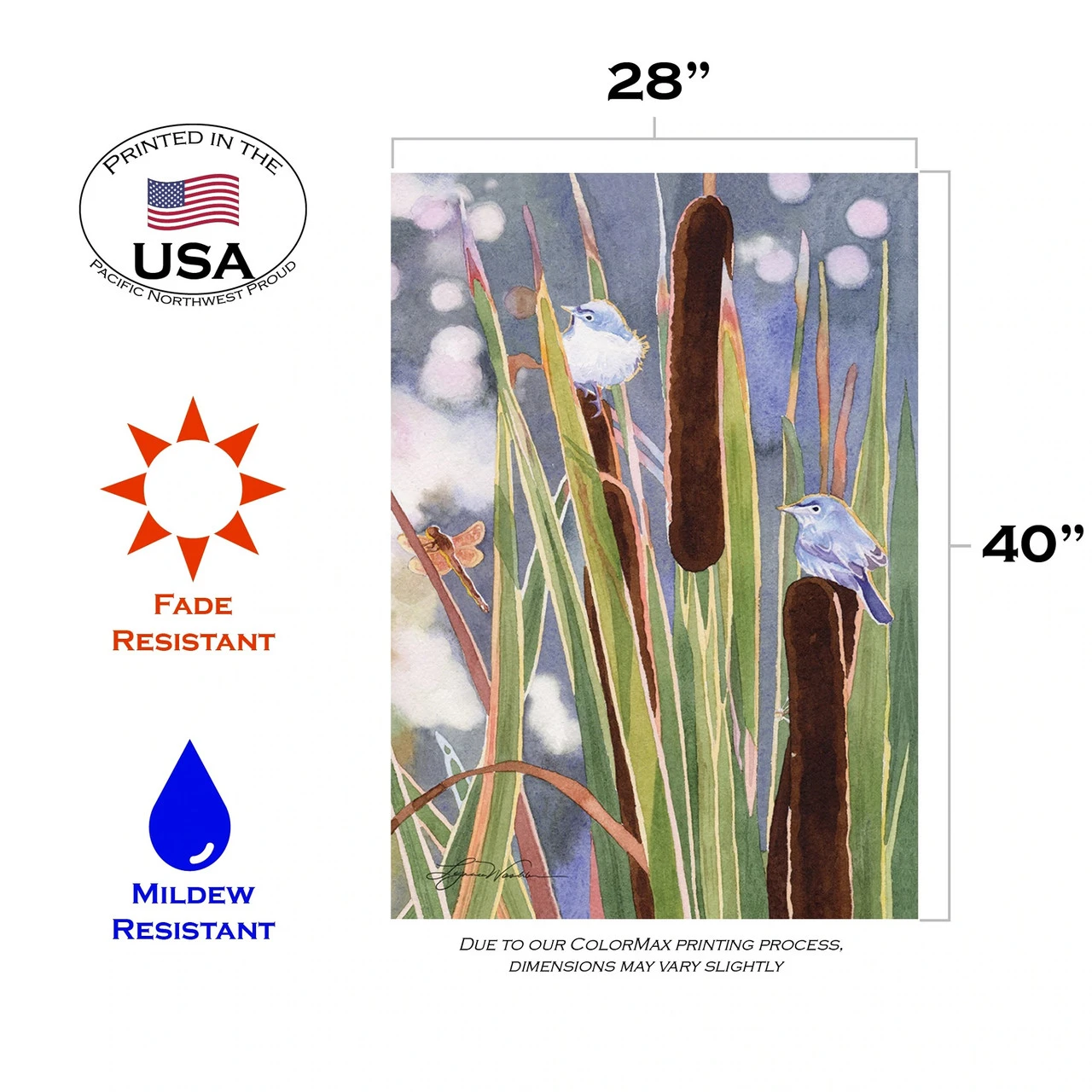Gnatcatcher Cattails Outdoor House Flag 40" X 28" 3 Gnatcatcher Cattails Outdoor House Flag 40" X 28" - Image 3
