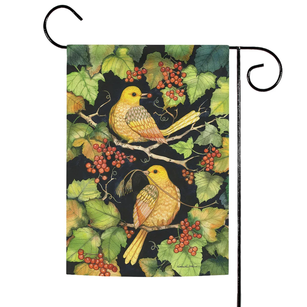 Golden Birds And Berries Outdoor Garden Flag 18" X 12.5" 1 Golden Birds And Berries Outdoor Garden Flag 18" X 12.5"