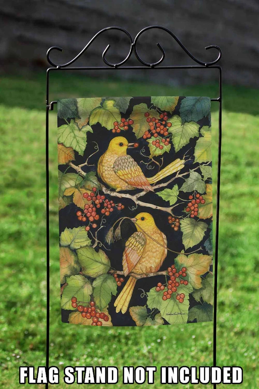 Golden Birds And Berries Outdoor Garden Flag 18" X 12.5" 2 Golden Birds And Berries Outdoor Garden Flag 18" X 12.5" - Image 2