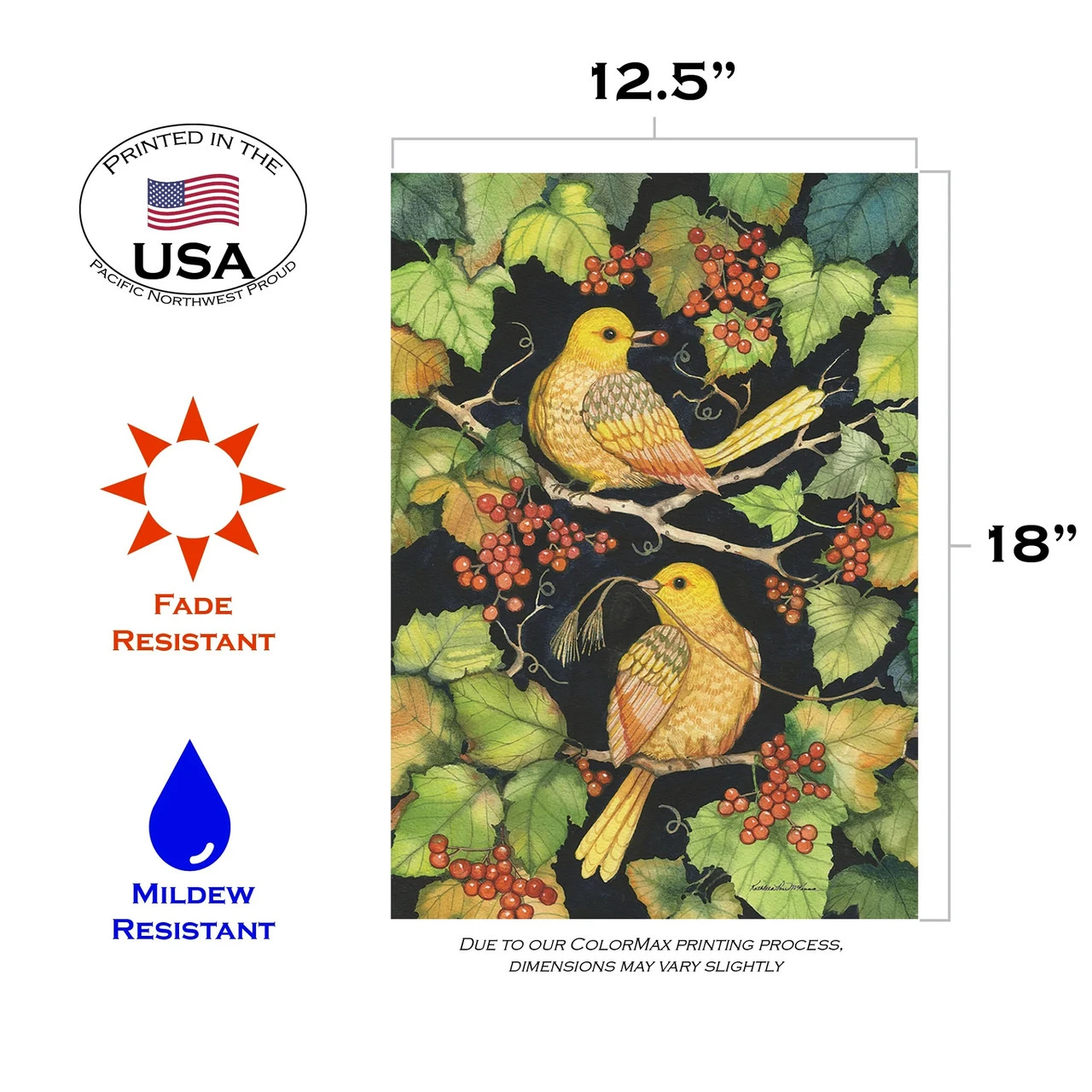 Golden Birds And Berries Outdoor Garden Flag 18" X 12.5" 3 Golden Birds And Berries Outdoor Garden Flag 18" X 12.5" - Image 3
