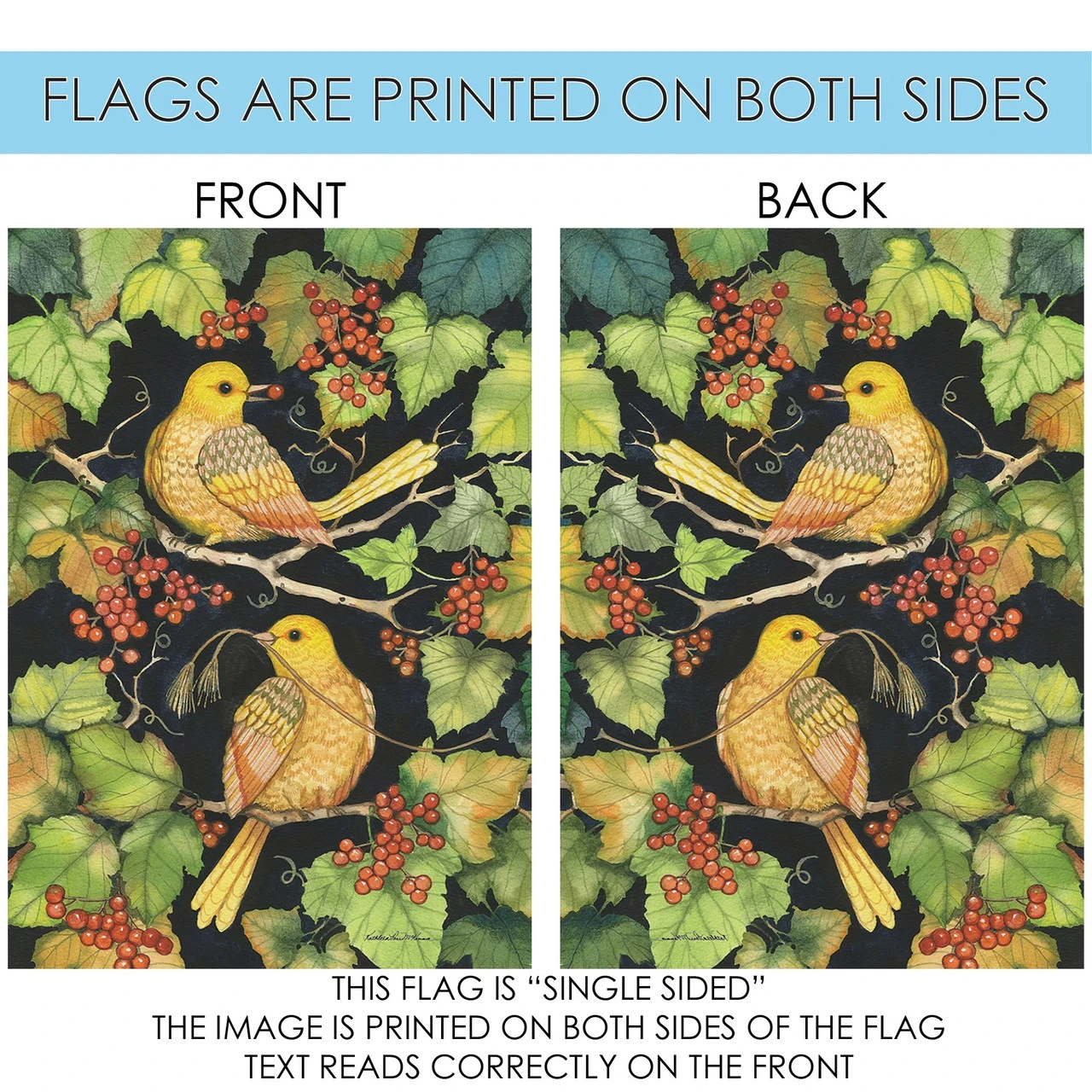 Golden Birds And Berries Outdoor Garden Flag 18" X 12.5" 4 Golden Birds And Berries Outdoor Garden Flag 18" X 12.5" - Image 4