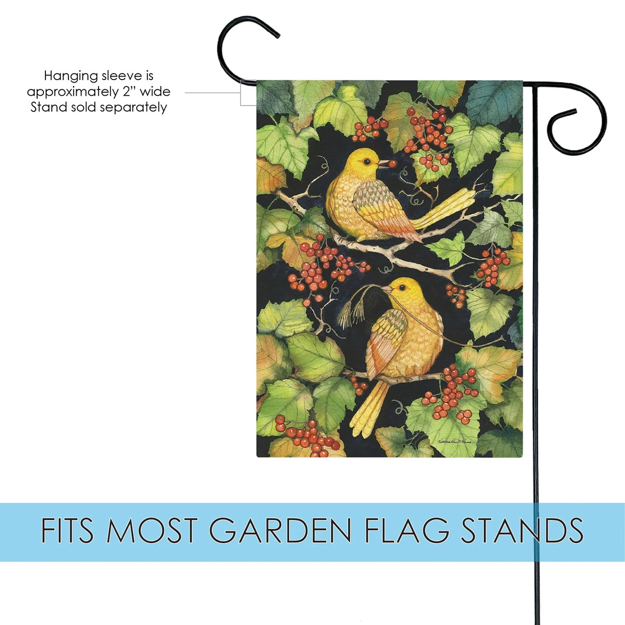Golden Birds And Berries Outdoor Garden Flag 18" X 12.5" 5 Golden Birds And Berries Outdoor Garden Flag 18" X 12.5" - Image 5