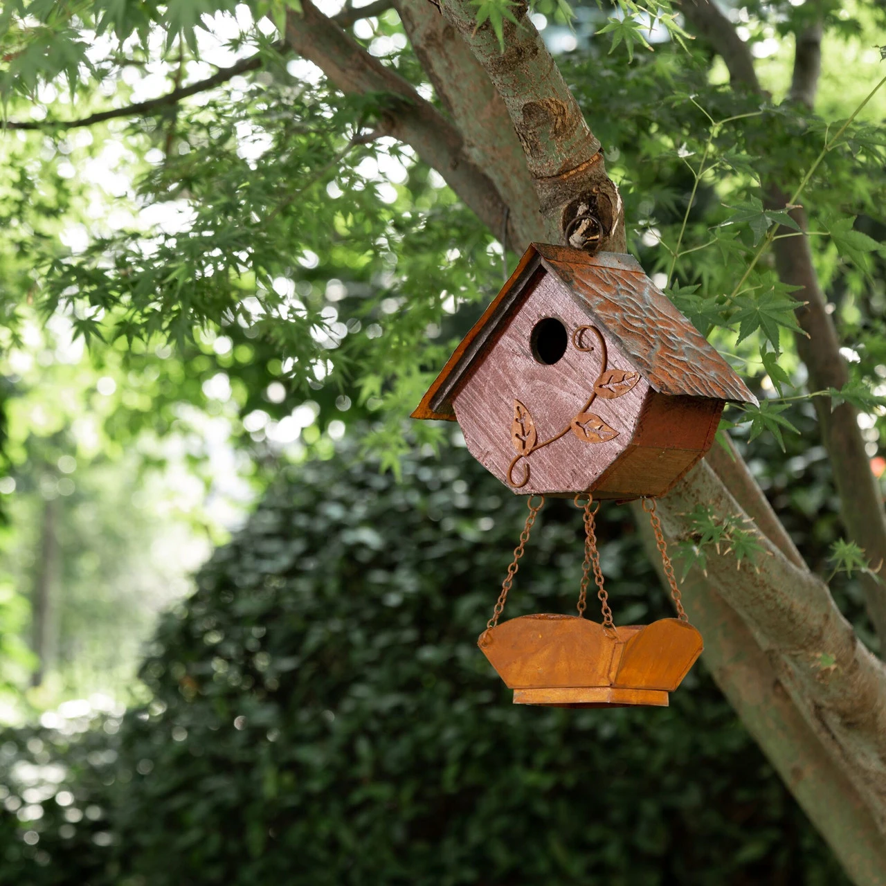 12.91" Modern Hanging Distressed Finish Wooden Birdhouse 7 12.91" Modern Hanging Distressed Finish Wooden Birdhouse - Image 7