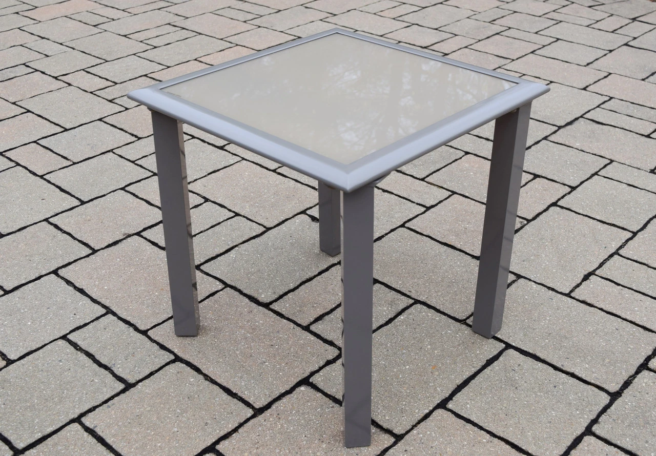 18" Sand Colored Outdoor Screen Printed Patio Glass Top Side Table 2 18" Sand Colored Outdoor Screen Printed Patio Glass Top Side Table - Image 2