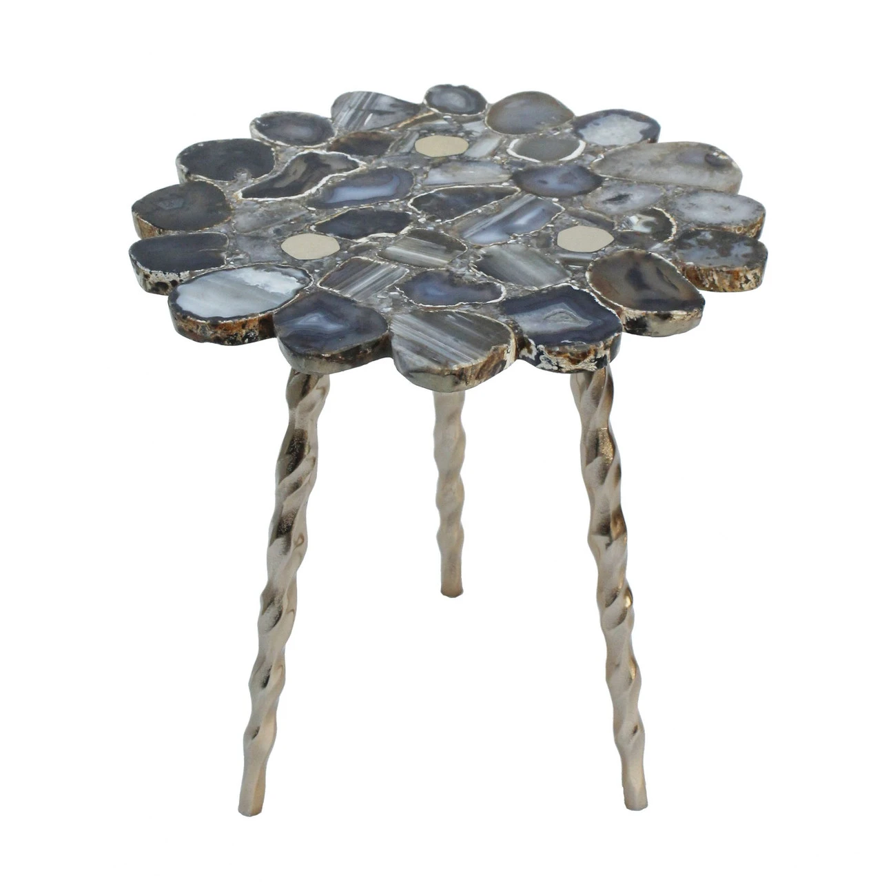 19" Black Agate Side Table With Brass Inlay And Tri Legs 1 19" Black Agate Side Table With Brass Inlay And Tri Legs