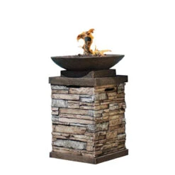 28" Stone Tile Brick Pedestal Style Outdoor Patio Firebowl