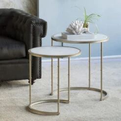 Set Of Two Gold And White Eclipse Stacking Tables 24" 5 Set Of Two Gold And White Eclipse Stacking Tables 24" -PatioVibe Shop dabhg df42271 3 70128.1667622692