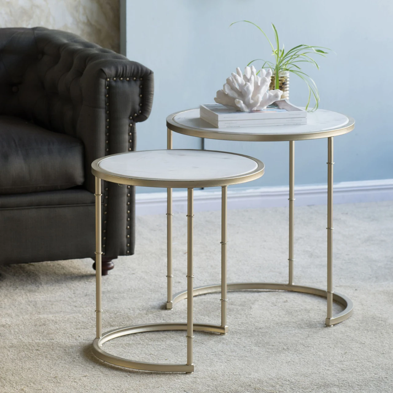 Set Of Two Gold And White Eclipse Stacking Tables 24" 3 Set Of Two Gold And White Eclipse Stacking Tables 24" - Image 3