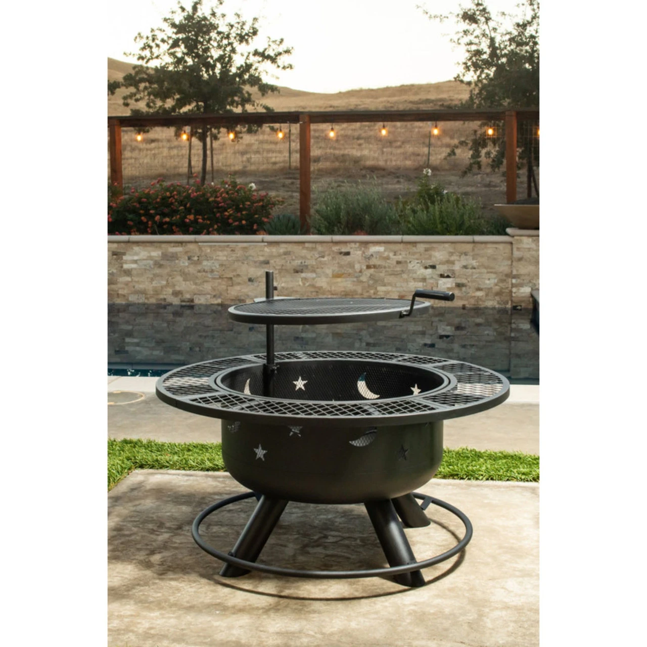 32.5" Black Decorative Wood Fire Pit And Grill 2 32.5" Black Decorative Wood Fire Pit And Grill - Image 2