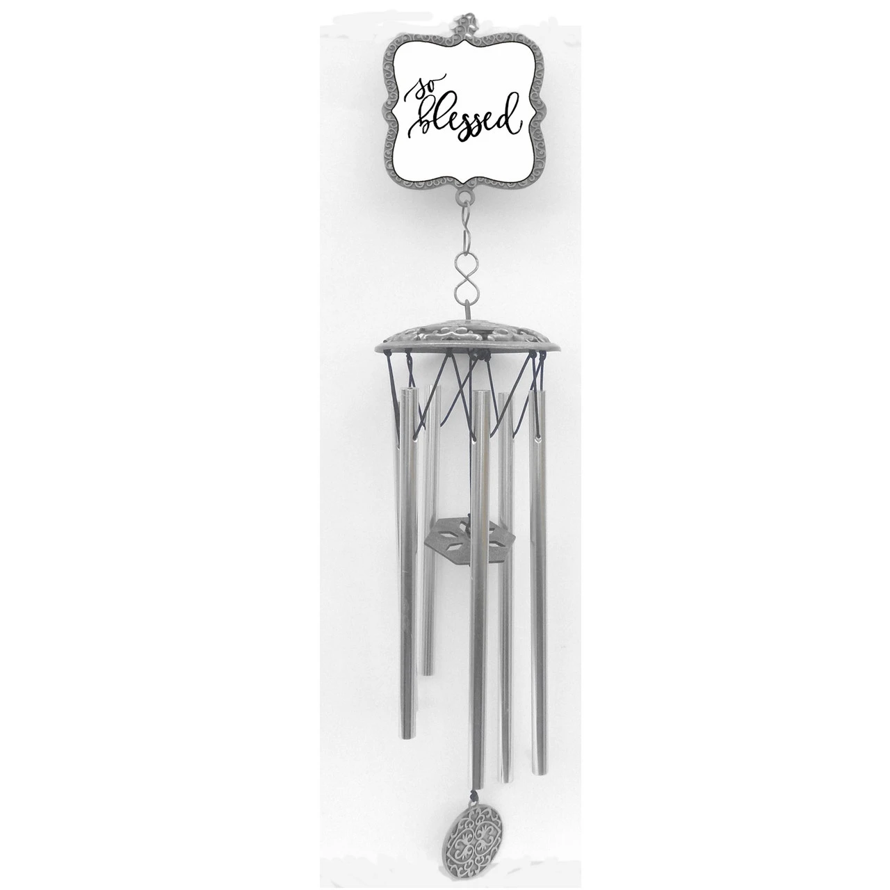 20.5" Gray And White "So Blessed" Wind Chime 1 20.5" Gray And White "So Blessed" Wind Chime