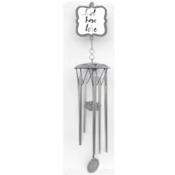 20.5" Gray And White "Faith Hope And Love" Wind Chime