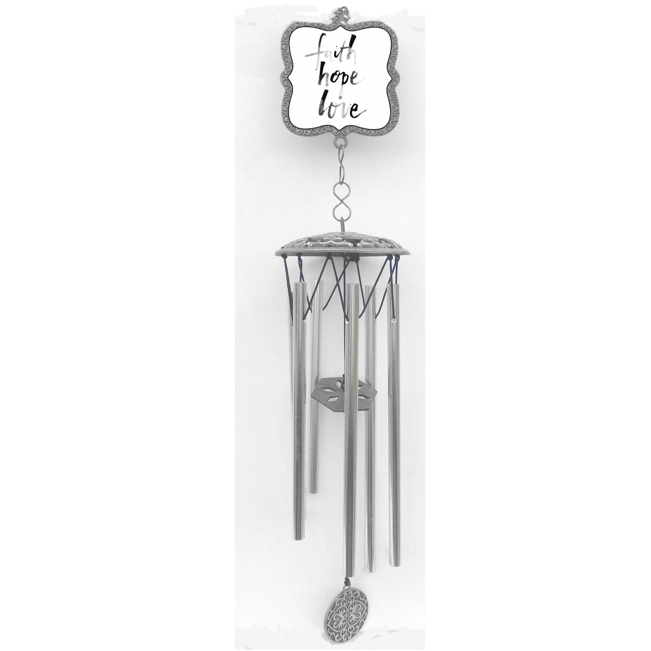 20.5" Gray And White "Faith Hope And Love" Wind Chime 1 20.5" Gray And White "Faith Hope And Love" Wind Chime