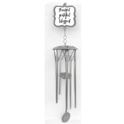 20.5" Gray And White "Thankful Grateful Blessed" Wind Chime