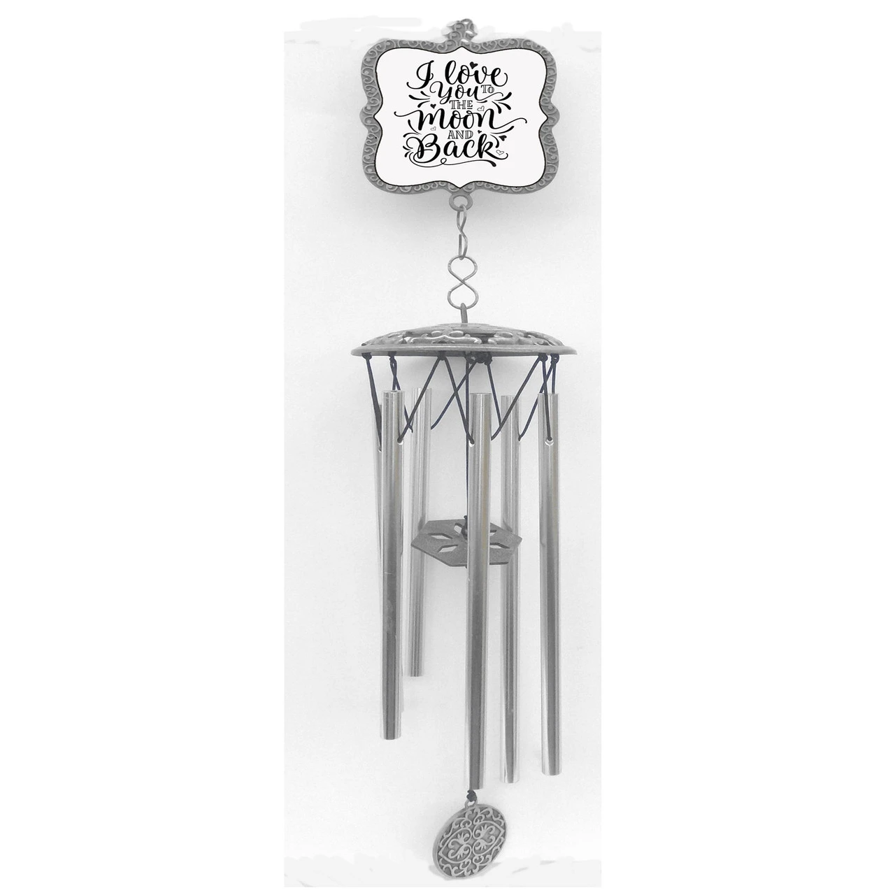 20.5" Gray And White "Love You To The Moon" Wind Chime 1 20.5" Gray And White "Love You To The Moon" Wind Chime