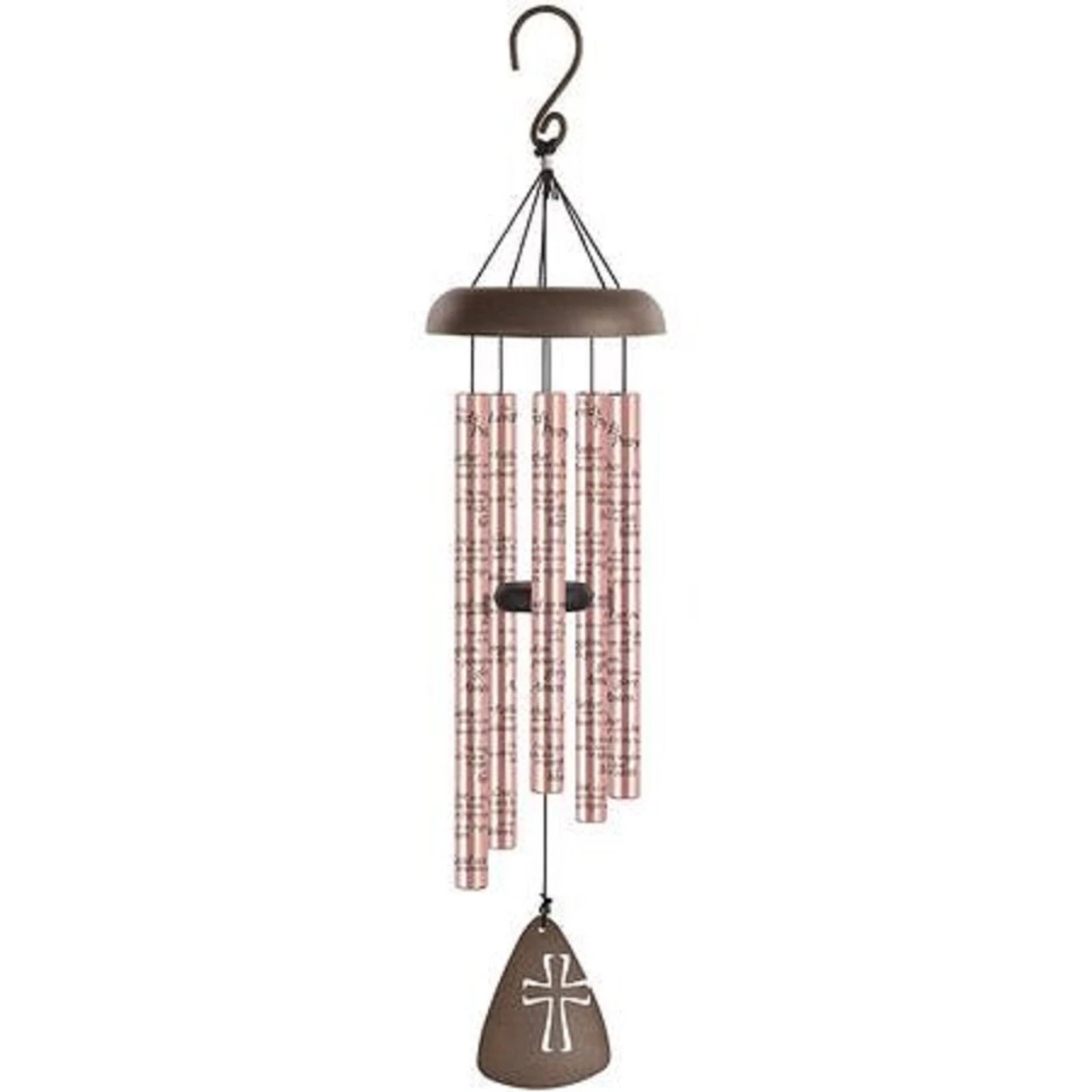 30" Brown And Rose Pink Lord's Prayer Printed Sonnet Wind Chime With Cross Design Sail 1 30" Brown And Rose Pink Lord's Prayer Printed Sonnet Wind Chime With Cross Design Sail