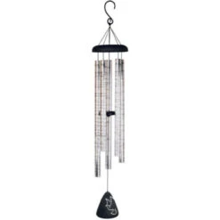 44" Silver Outdoor Patio Garden Wind Chime With 'Amazing Grace' Lyric Design