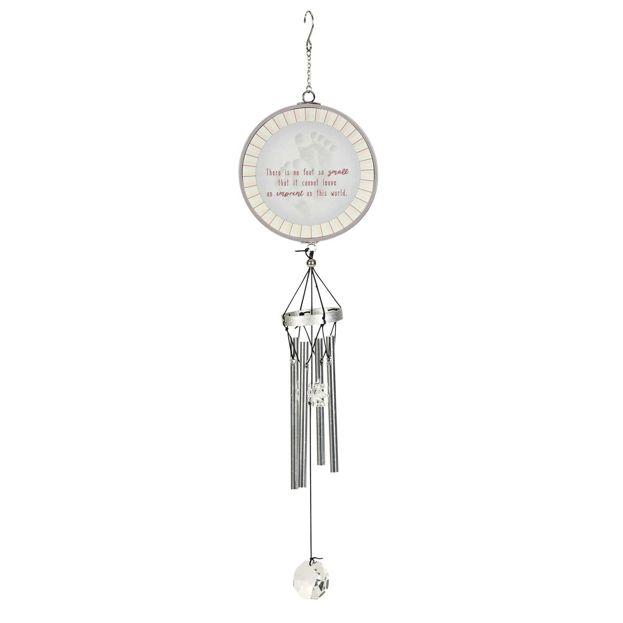 14.5" Silver And Beige Baby Footprint Metallic Windchime With Bead 1 14.5" Silver And Beige Baby Footprint Metallic Windchime With Bead
