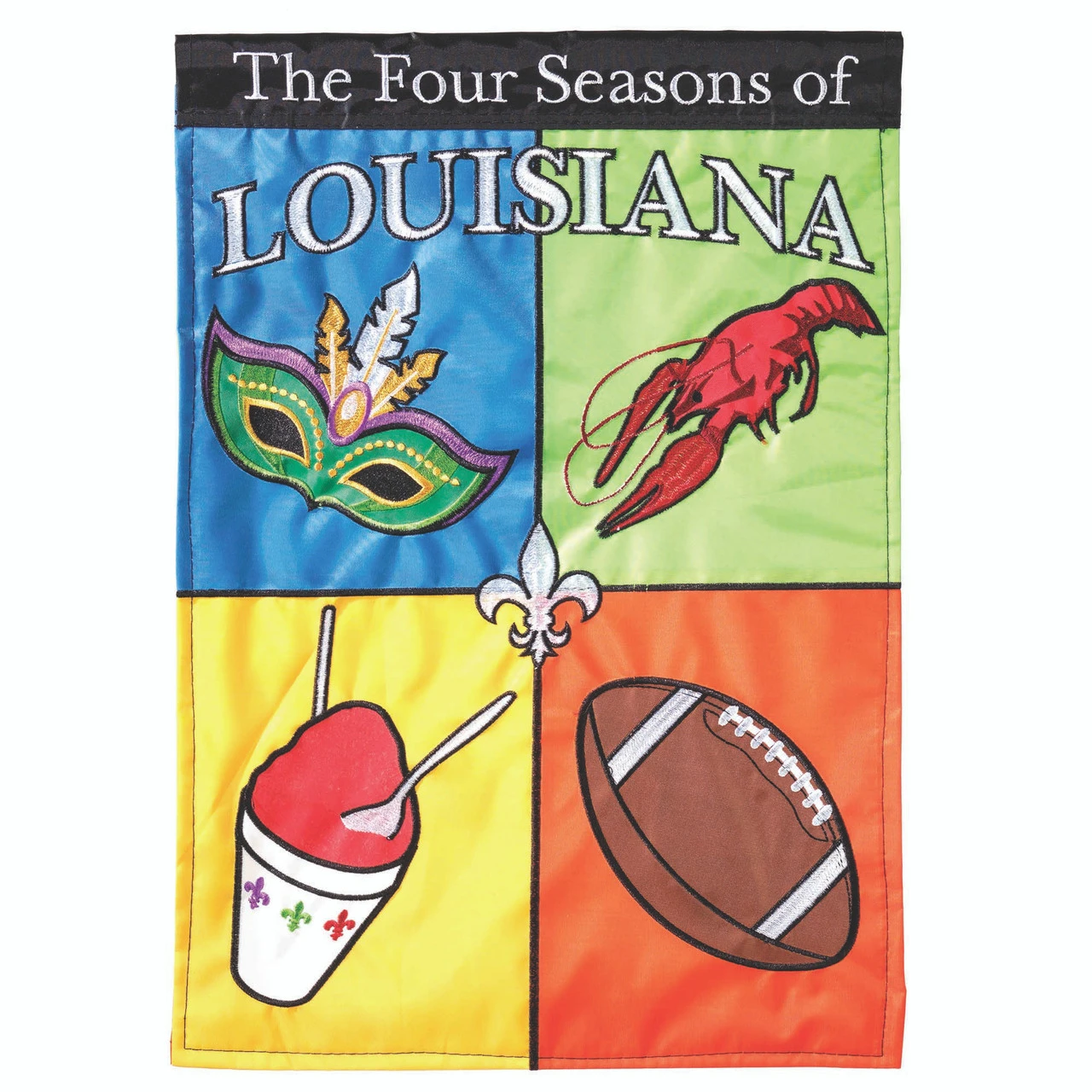 Blue And Green Double Applique "The Four Seasons Of LOUISIANA" Outdoor House Flag 42" X 29" 1 Blue And Green Double Applique "The Four Seasons Of LOUISIANA" Outdoor House Flag 42" X 29"