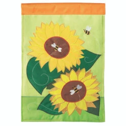 Yellow And Green Sunflowers And Bees Outdoor House Flag 42" X 29"