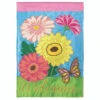 Yellow And Pink "Welcome" Gerber Daisy Outdoor House Flag 42" X 29"