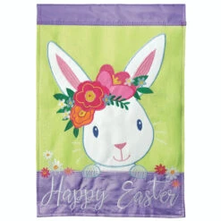 Green And Purple "Happy Easter" Bunny Outdoor House Flag 42" X 29"