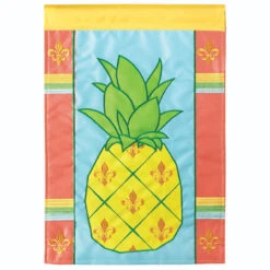 Double Applique Pineapple And Fleur De Lis Printed Outdoor Flag 42" X 29"