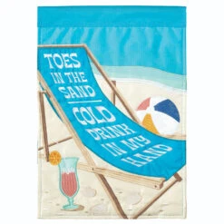 Double Applique "TOES IN THE SAND COLD DRINK IN MY HAND" Beach Chair Outdoor Flag 42" X 29"