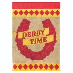 Double Applique "DERBY TIME" Horse Shoe Of Roses Outdoor Flag 42" X 29"