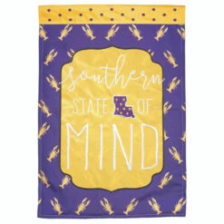 Yellow And Purple Double Applique "Southern STATE OF MIND" Outdoor Garden Flag 42" X 29"