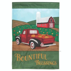 Red And Green "Bountiful Blessing" Double Applique Large Flag 42" X 29"