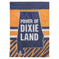 Blue And Orange Double Applique "POWER OF DIXIE LAND" Outdoor House Flag 42" X 29"