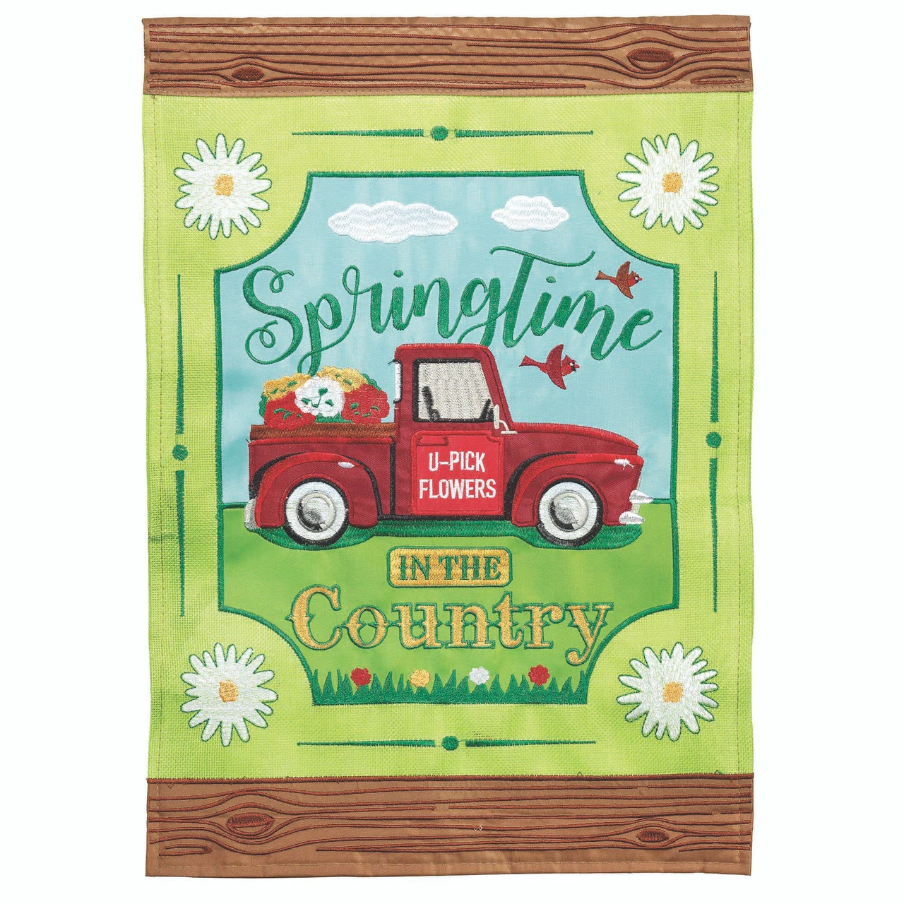 Green And Red Double Applique "Springtime IN THE Country" Outdoor House Flag 42" X 29" 1 Green And Red Double Applique "Springtime IN THE Country" Outdoor House Flag 42" X 29"