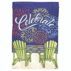 Blue And Green Double Applique "Celebrate" Outdoor House Flag 42" X 29"