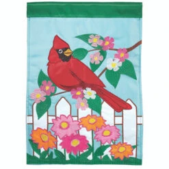 Red And Green Cardinal Applique Outdoor House Flag 42" X 29"