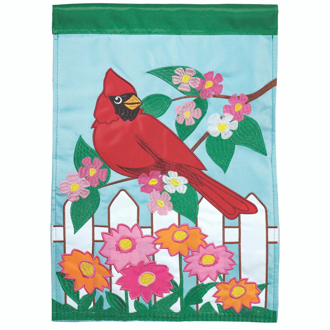 Red And Green Cardinal Applique Outdoor House Flag 42" X 29" 1 Red And Green Cardinal Applique Outdoor House Flag 42" X 29"