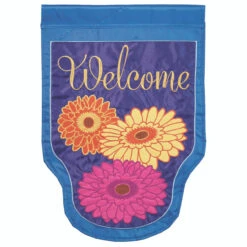 Blue And Yellow Double Applique Gerber "Welcome" Outdoor House Flag 42" X 29"