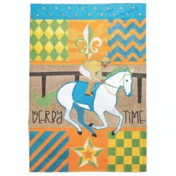 Blue And Orange Double Applique "DERBY TIME" Outdoor House Flag 42" X 29"