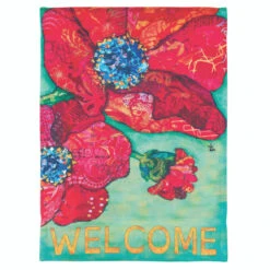 Green "WELCOME" Printed Red Poppy House Flag 42" X 29"