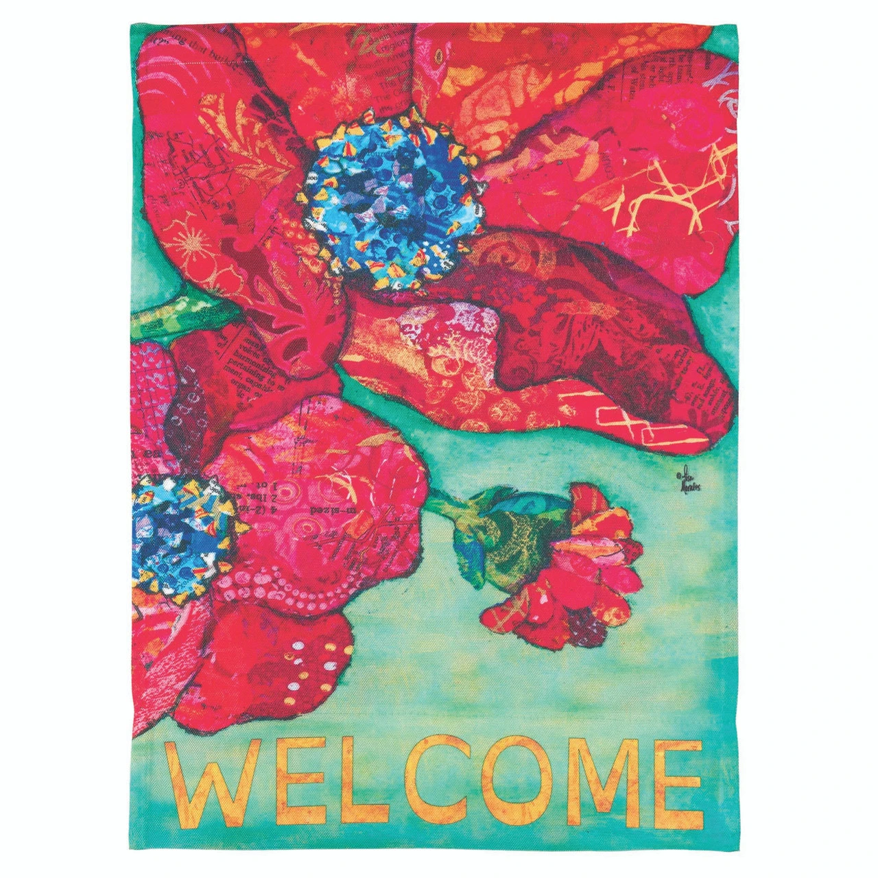 Green "WELCOME" Printed Red Poppy House Flag 42" X 29" 1 Green "WELCOME" Printed Red Poppy House Flag 42" X 29"